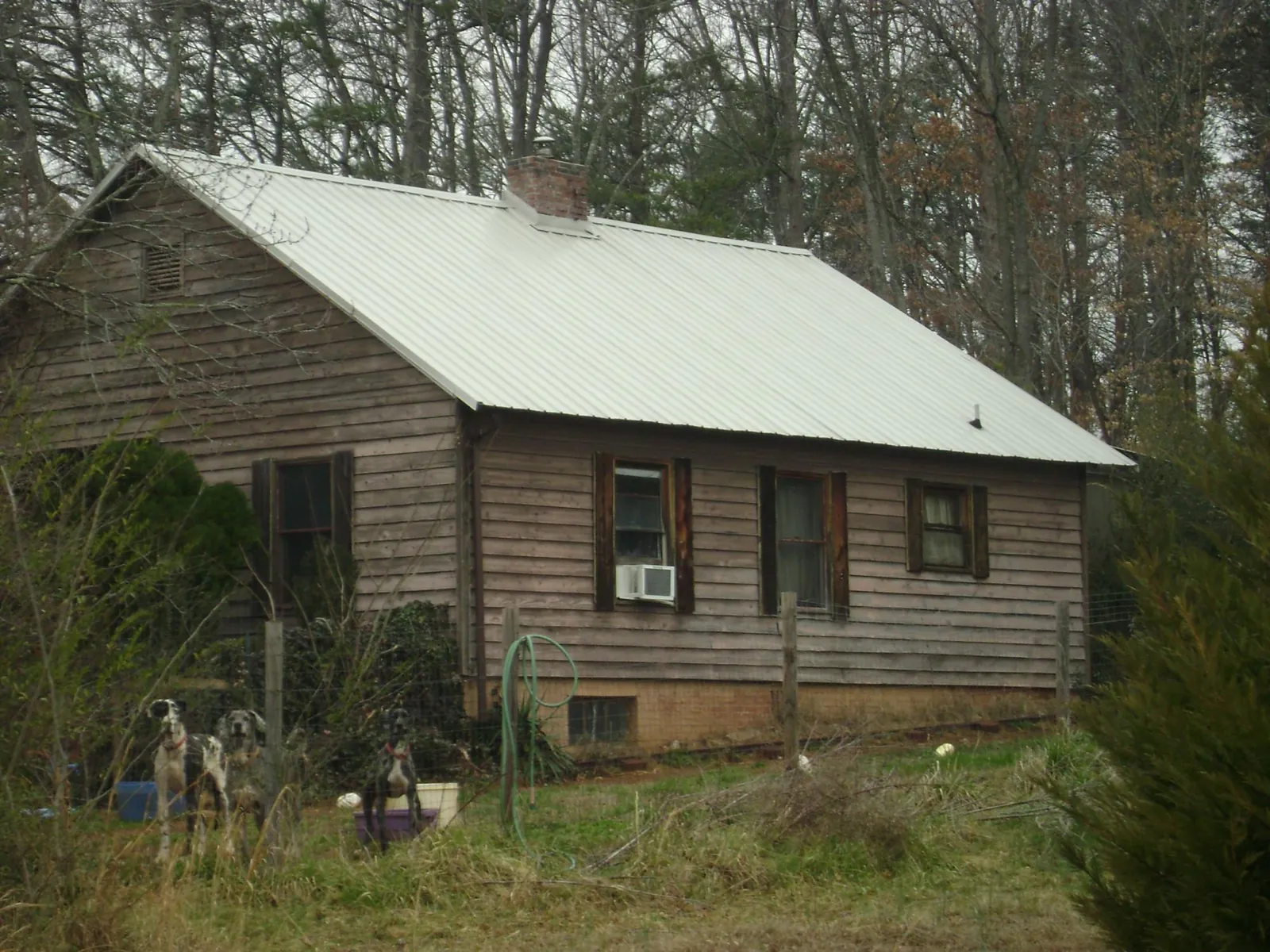 White metal roof on an old wood sided farmhouse, from a Metal Roof Installation job in Flushing